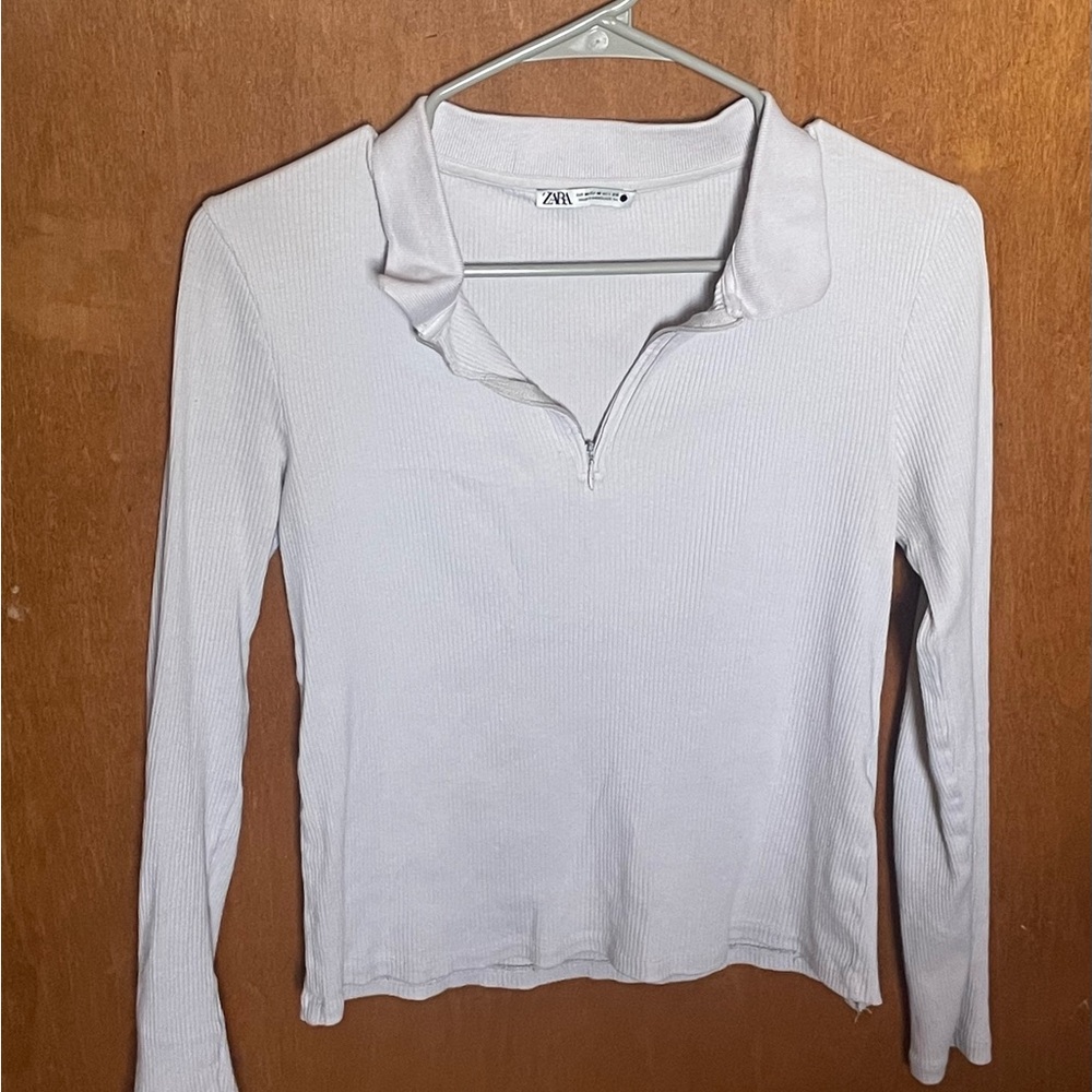 Zara quarter zip white long sleeve top